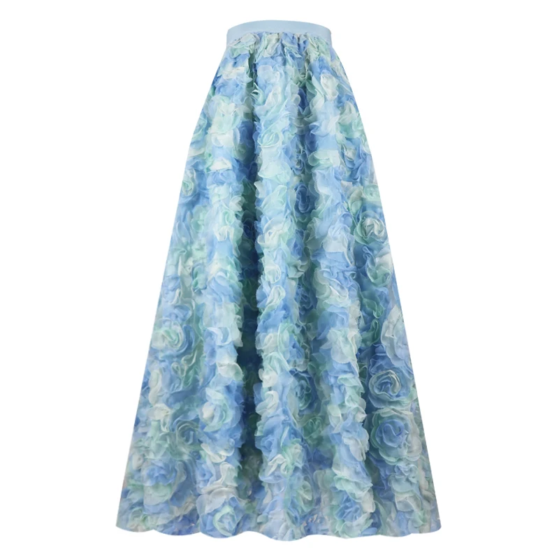 Blue Rose Flowers Tulle Skirt