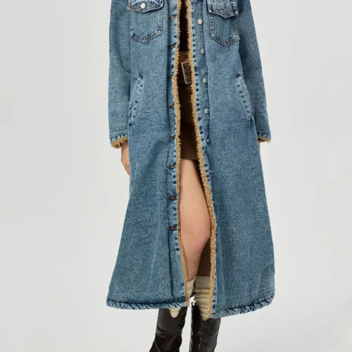 Pocketed Button Up Denim Jacket with Fur Lining