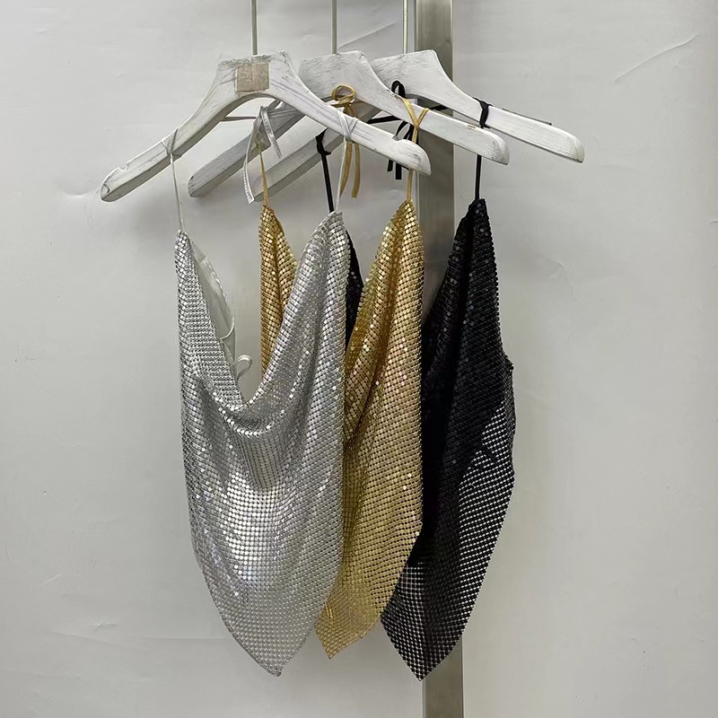 Metal Sequins Halter Neck Camisole