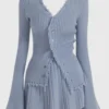 Women Coquette 2 Piece Set Tassels Cardigan Tops + Mini Pleated Skirt
