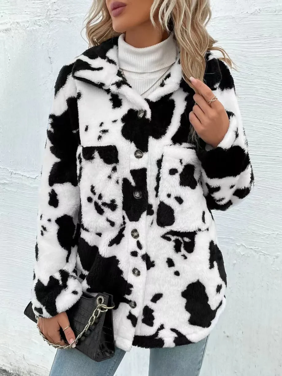 Cow Print Fuzzy Jacket