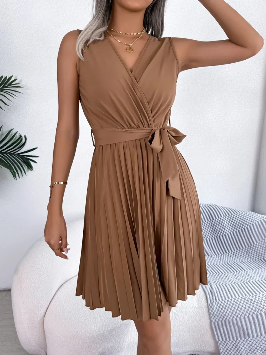 Graceful Tie Pleated Dress