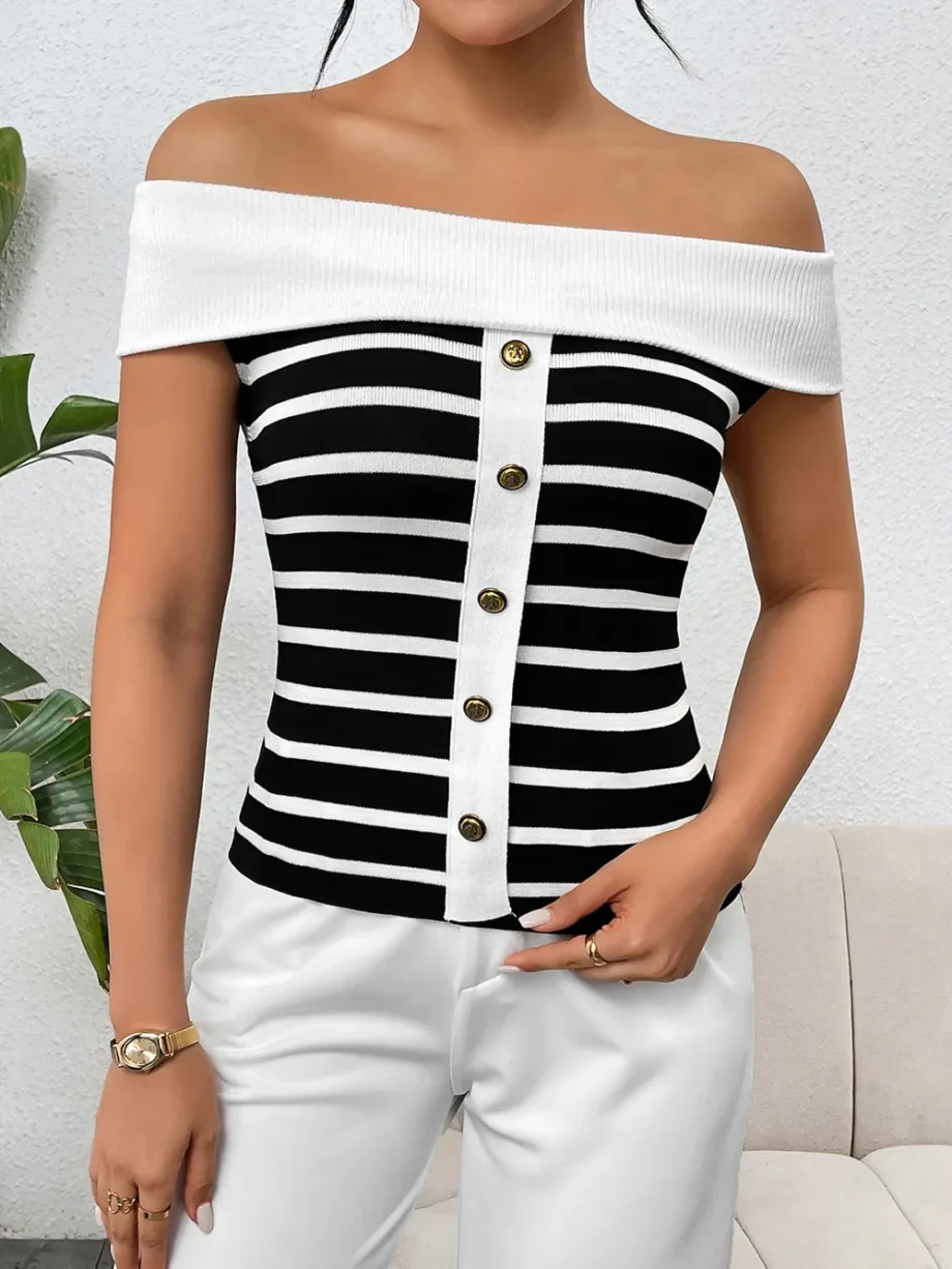 Sailor Stripe Off-Shoulder Top