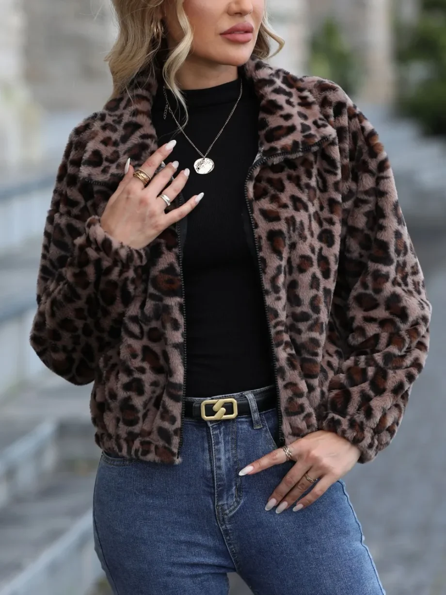 Leopard Zip Up Jacket