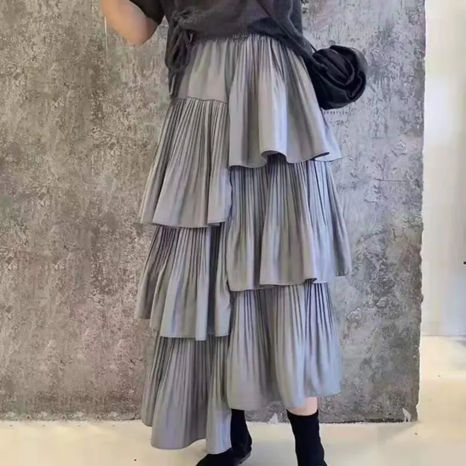 Korean Irregular Hem Pleated Skirt
