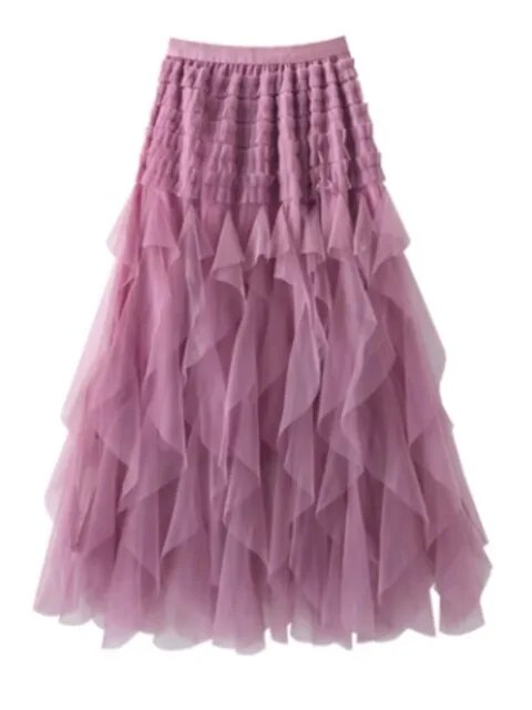 Gauze Spliced A-line Skirt