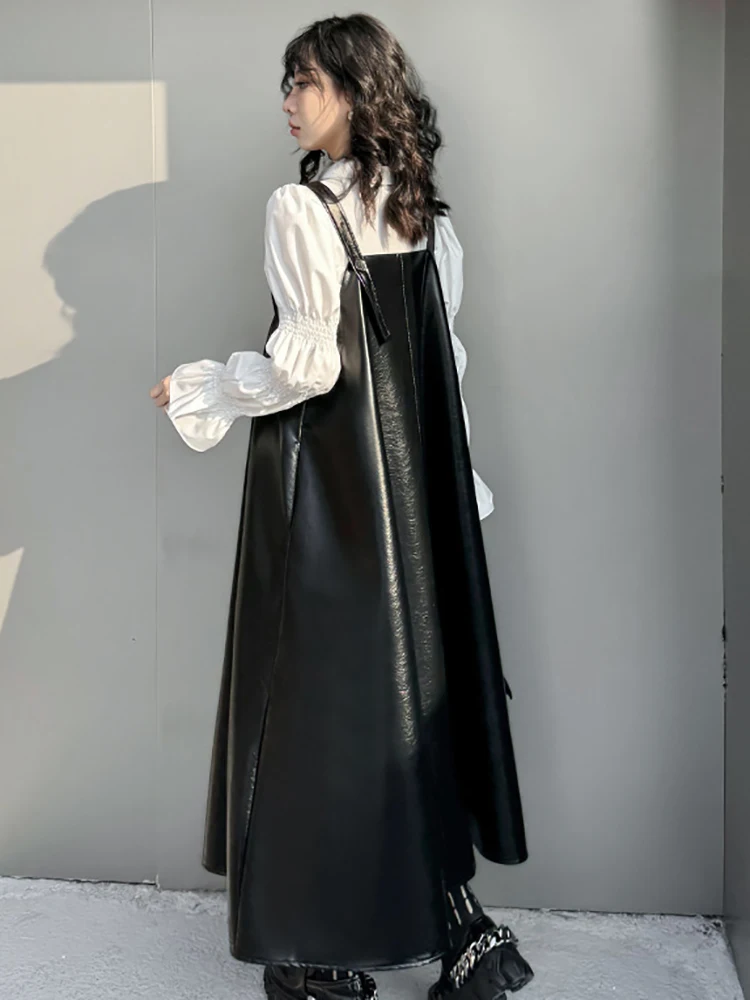 Bright PU leather camisole dress
