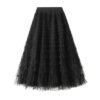 Mesh Ruffle Skirts Women's Temperament Elastic Waist Multi Layers Solid Color Party Cake Sweet Skirt