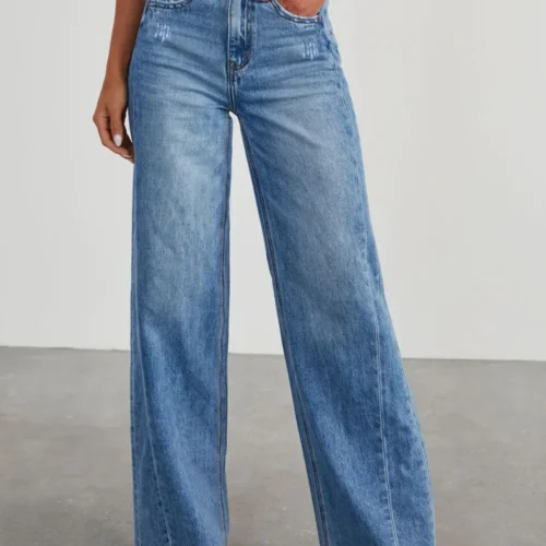 Raw Hem Wide Leg Jeans