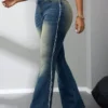 Side Raw Hem Flare Jeans