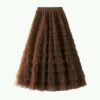 Mesh Ruffle Skirts Women's Temperament Elastic Waist Multi Layers Solid Color Party Cake Sweet Skirt