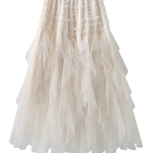 Gauze Spliced A-line Skirt