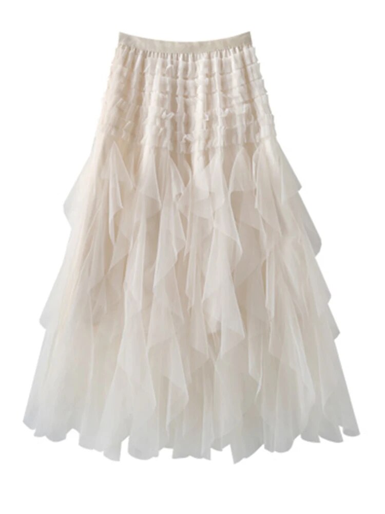 Gauze Spliced A-line Skirt