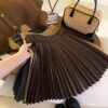 Brown PU Leather Pleated Short Skirt