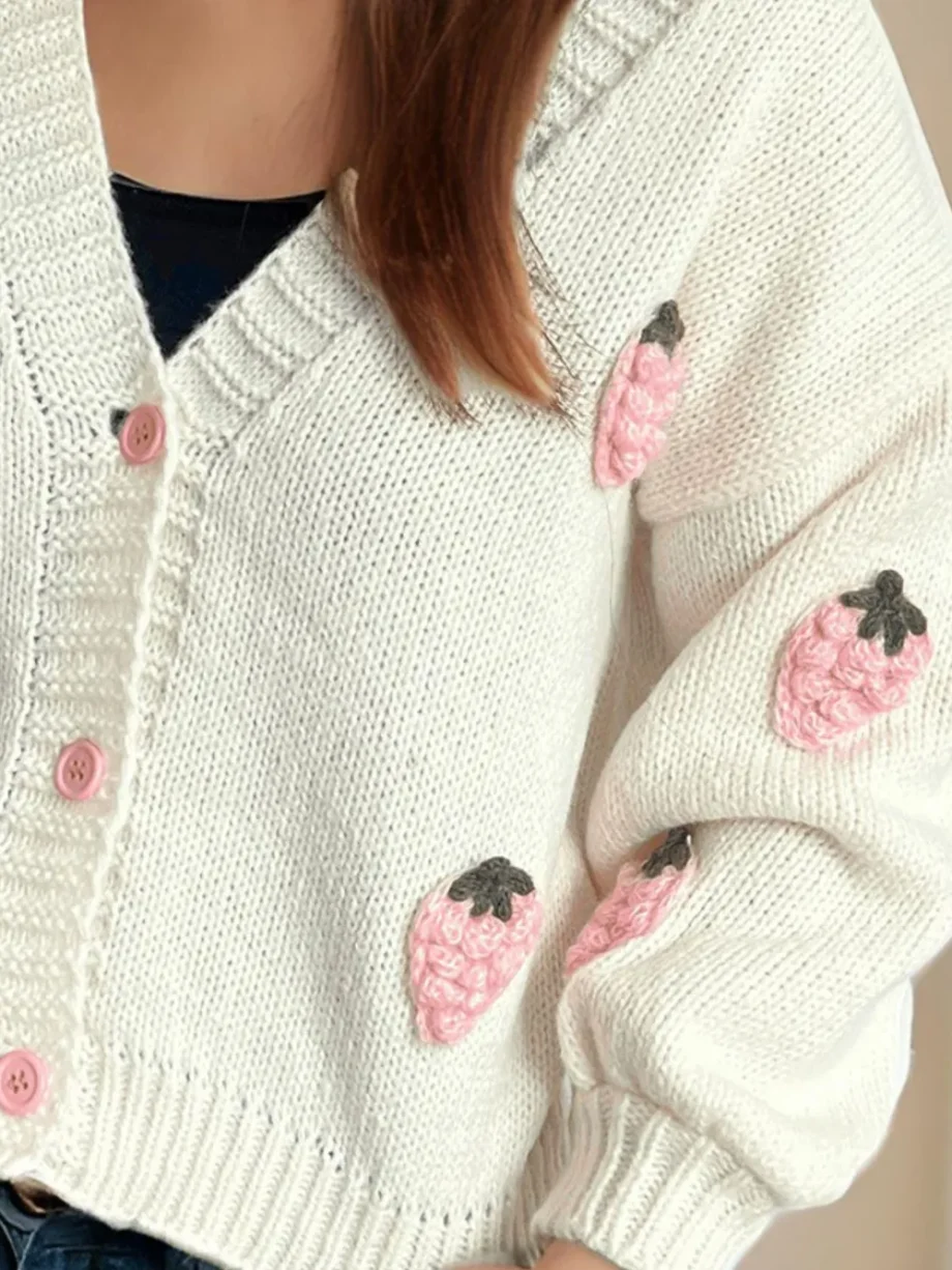 Strawberry knitted sweater cardigan jacket