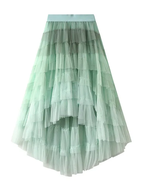 Irregular Mesh Gradient Color Pleated Skirts