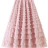 Mesh Ruffle Skirts Women's Temperament Elastic Waist Multi Layers Solid Color Party Cake Sweet Skirt