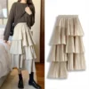 Korean Irregular Hem Pleated Skirt
