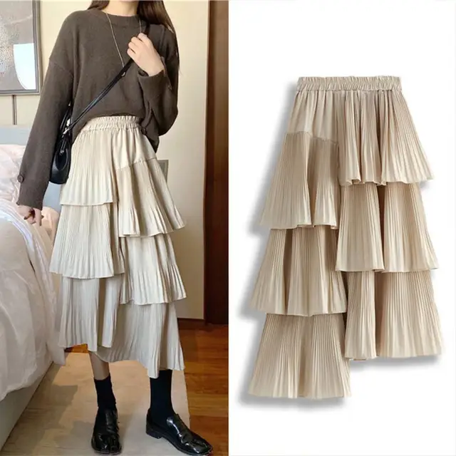 Korean Irregular Hem Pleated Skirt