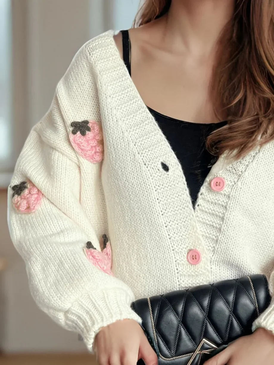 Strawberry knitted sweater cardigan jacket