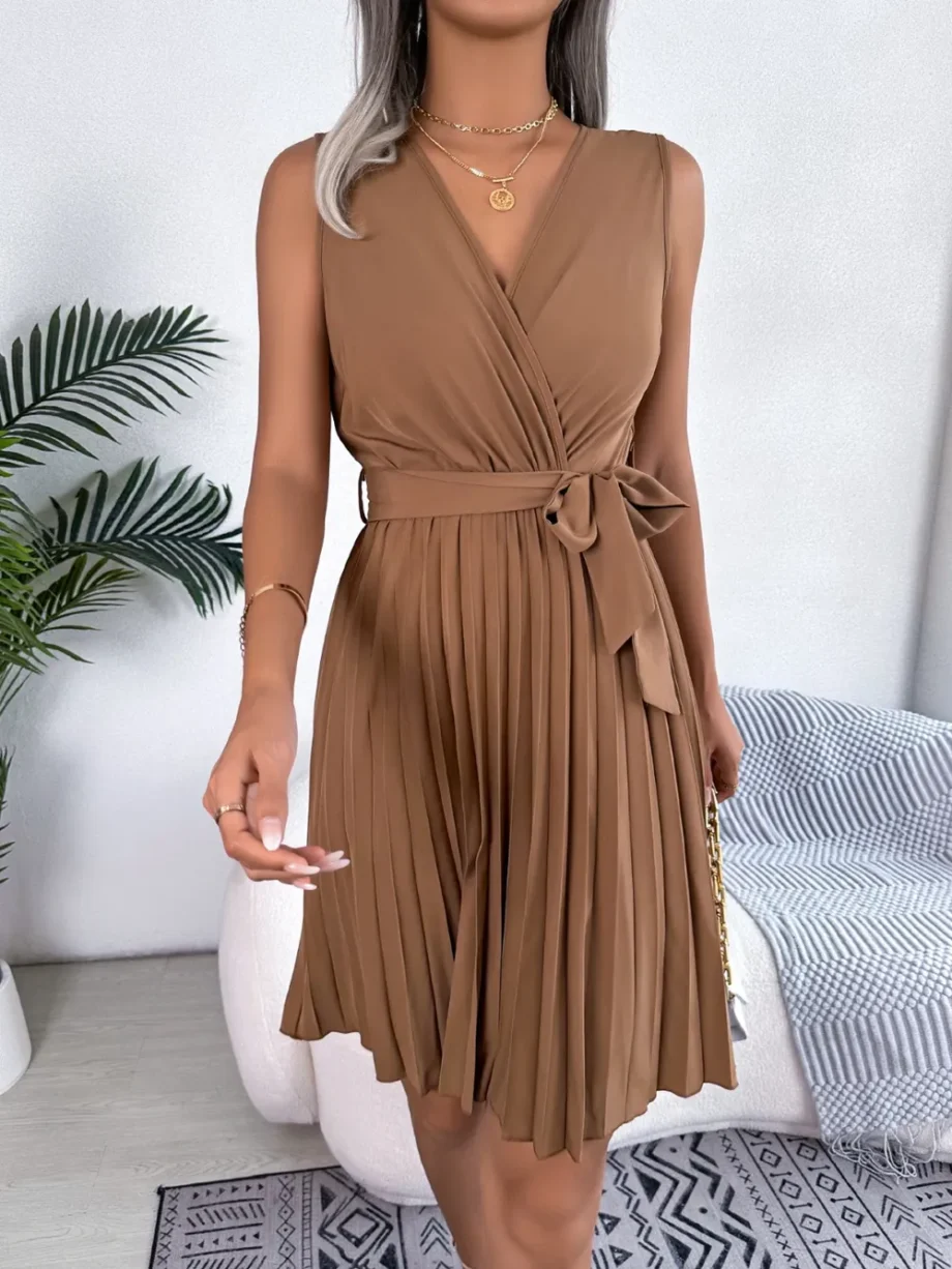 Graceful Tie Pleated Dress