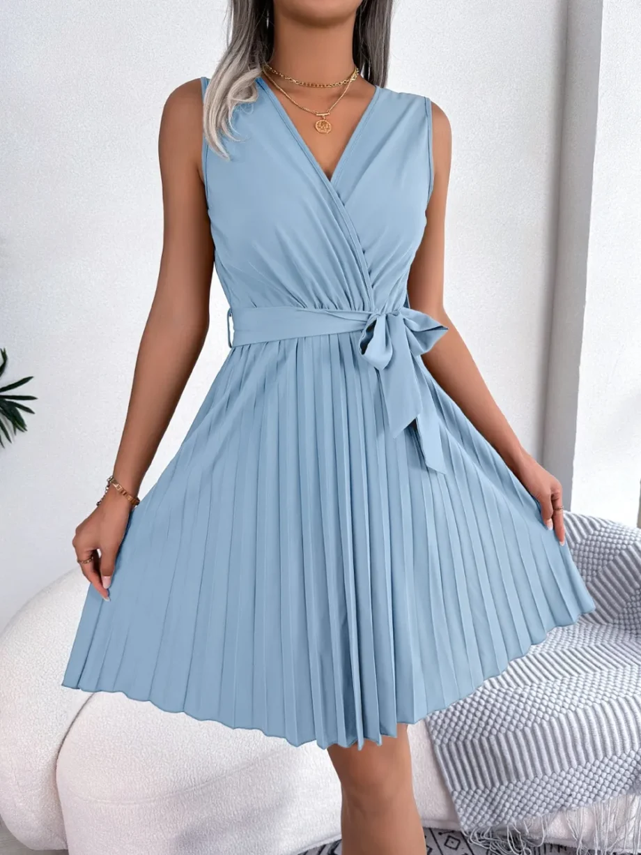 Graceful Tie Pleated Dress