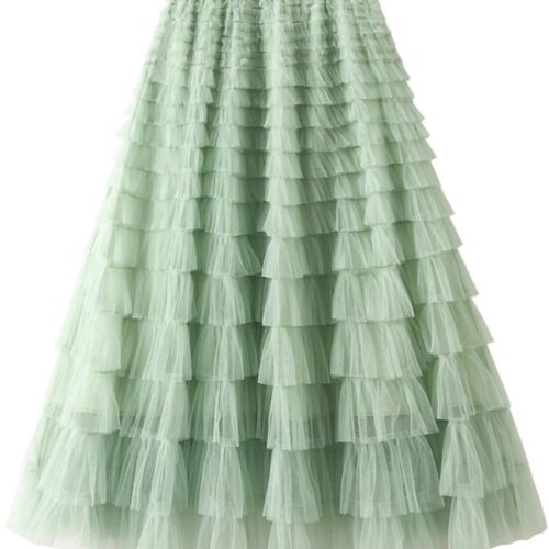 Mesh Ruffle Skirts Women's Temperament Elastic Waist Multi Layers Solid Color Party Cake Sweet Skirt