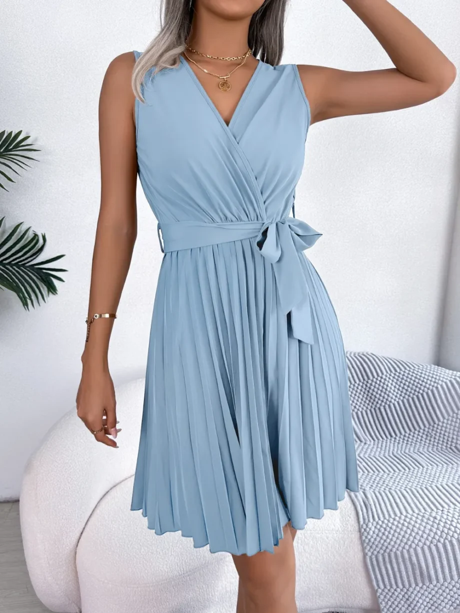 Graceful Tie Pleated Dress