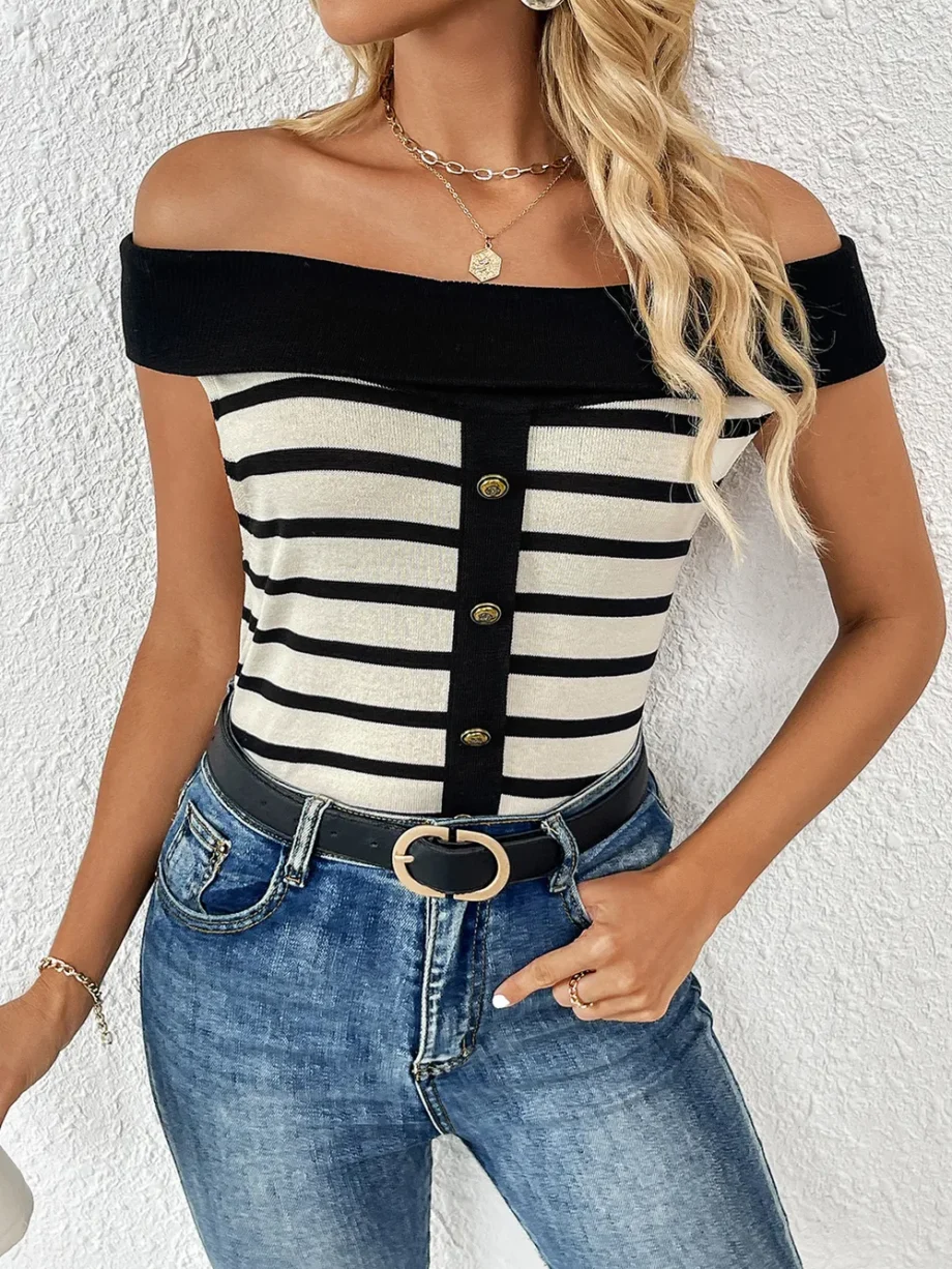 Sailor Stripe Off-Shoulder Top