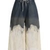 Lace patchwork camisole top+ denim shorts