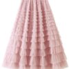 Mesh Ruffle Skirts Women's Temperament Elastic Waist Multi Layers Solid Color Party Cake Sweet Skirt