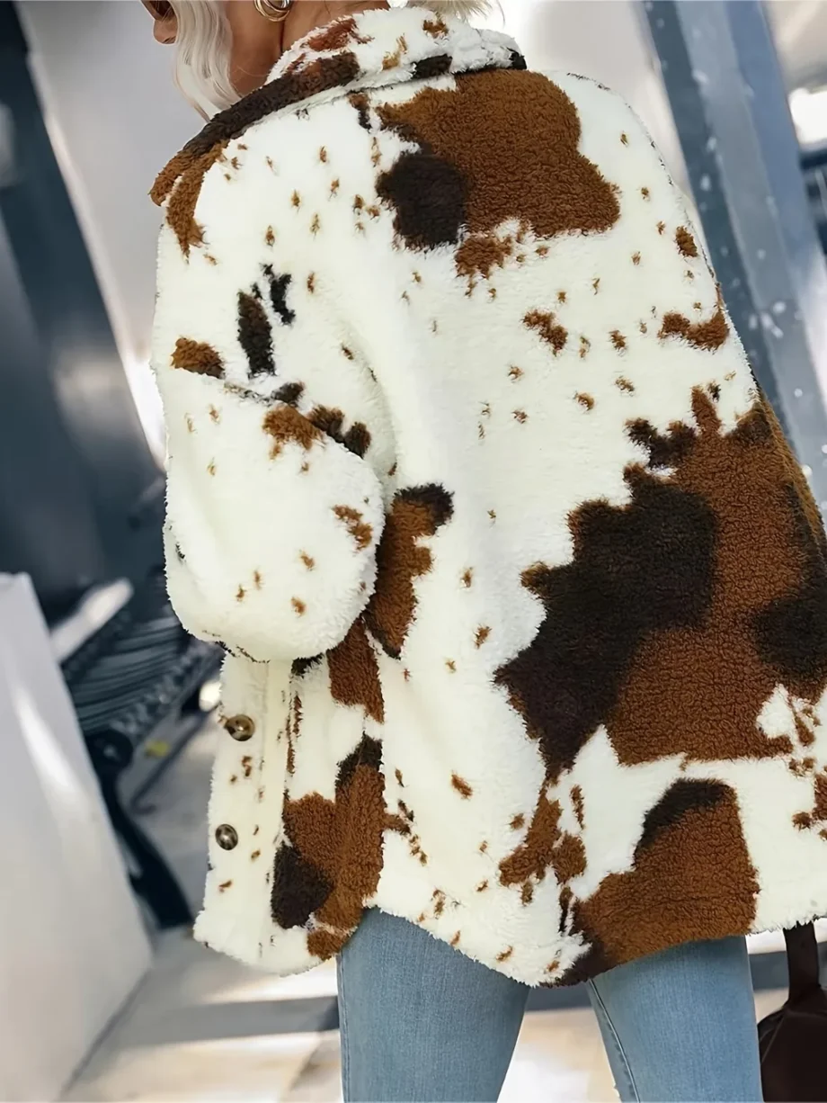 Cow Print Fuzzy Jacket