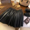 Brown PU Leather Pleated Short Skirt