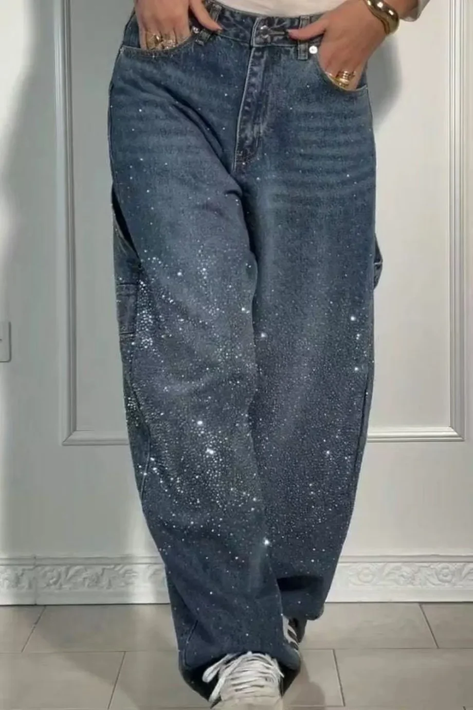 LuxeWashed Rhinestone Wide-Legs