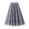 Mesh Ruffle Skirts Women's Temperament Elastic Waist Multi Layers Solid Color Party Cake Sweet Skirt