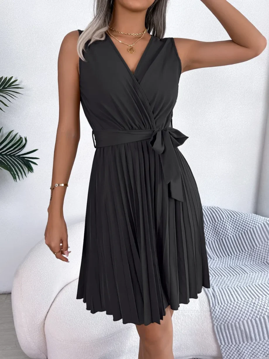 Graceful Tie Pleated Dress