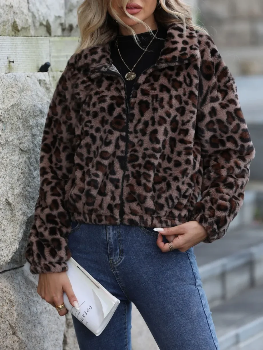 Leopard Zip Up Jacket