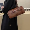 PU Leather Bow Trim Shoulder Bag