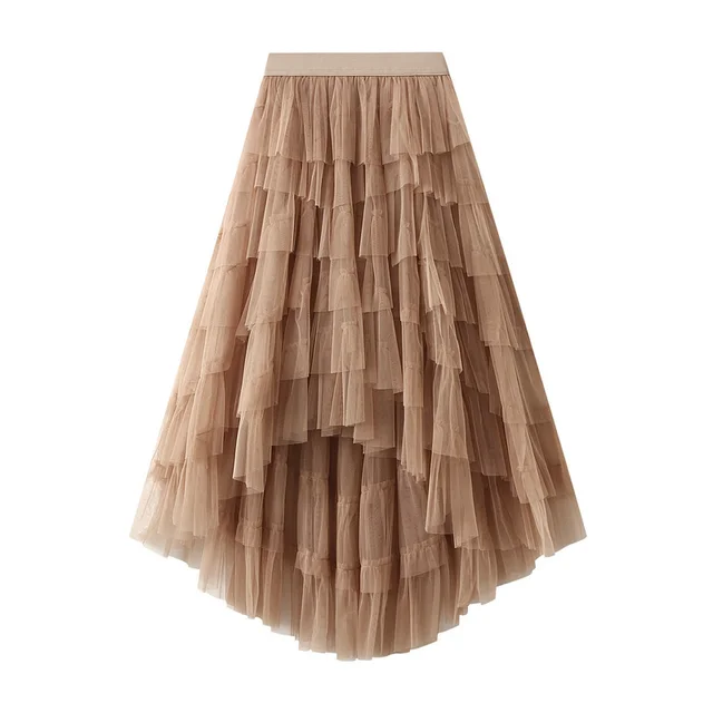 Irregular Mesh Gradient Color Pleated Skirts