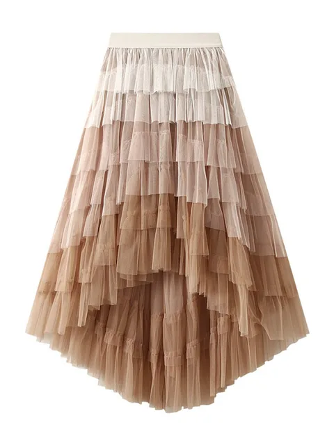 Irregular Mesh Gradient Color Pleated Skirts