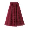 Mesh Ruffle Skirts Women's Temperament Elastic Waist Multi Layers Solid Color Party Cake Sweet Skirt