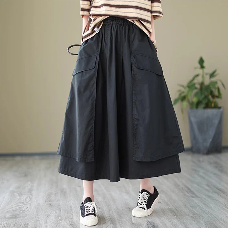 Loose Cotton Cargo Long Skirt