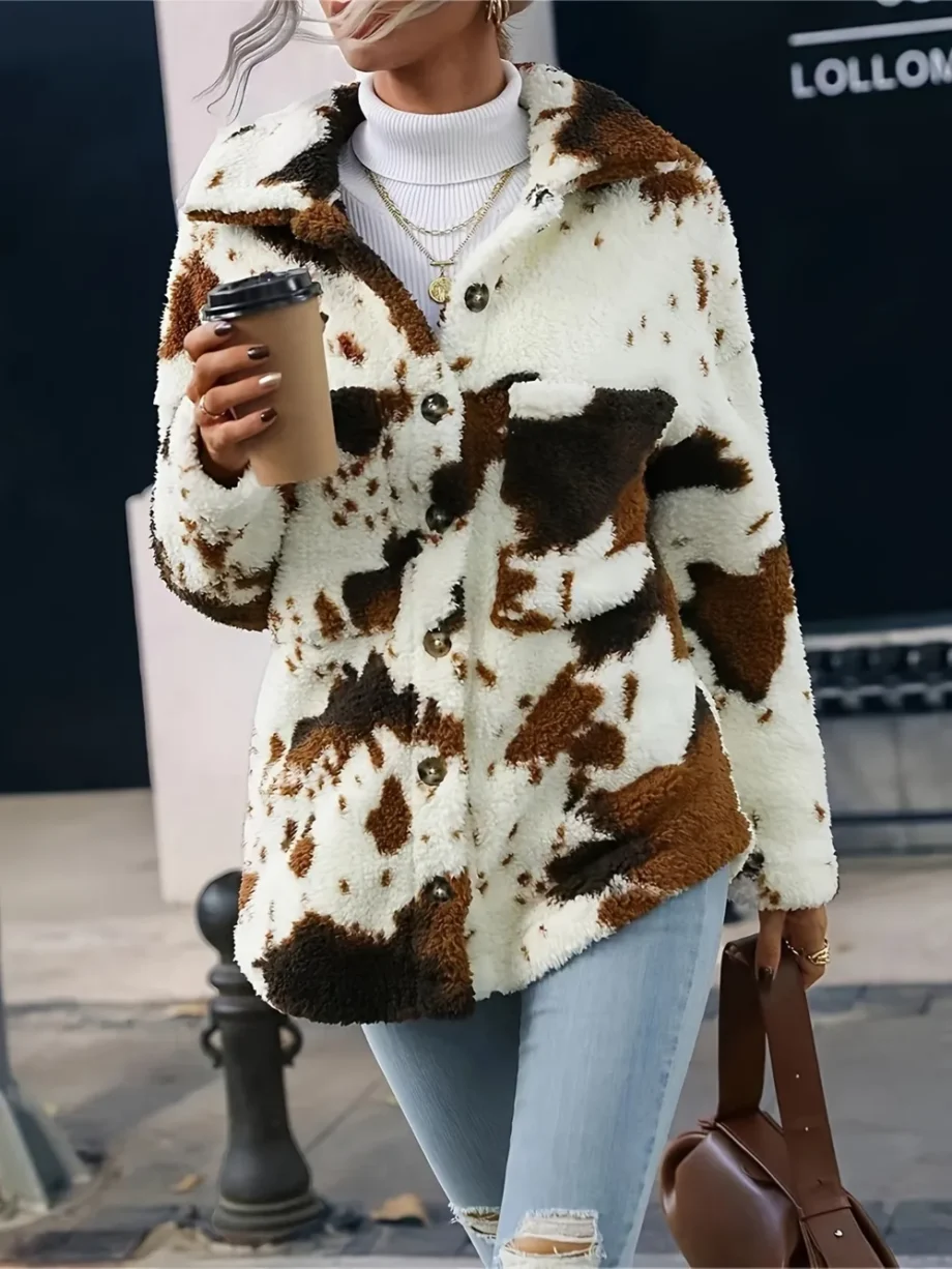 Cow Print Fuzzy Jacket