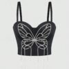 Three-dimensional butterfly hand-beaded tassel camisole
