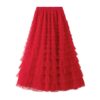 Mesh Ruffle Skirts Women's Temperament Elastic Waist Multi Layers Solid Color Party Cake Sweet Skirt