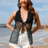Knitted hollowed out tied top