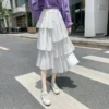 Korean Irregular Hem Pleated Skirt