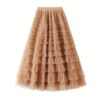Mesh Ruffle Skirts Women's Temperament Elastic Waist Multi Layers Solid Color Party Cake Sweet Skirt