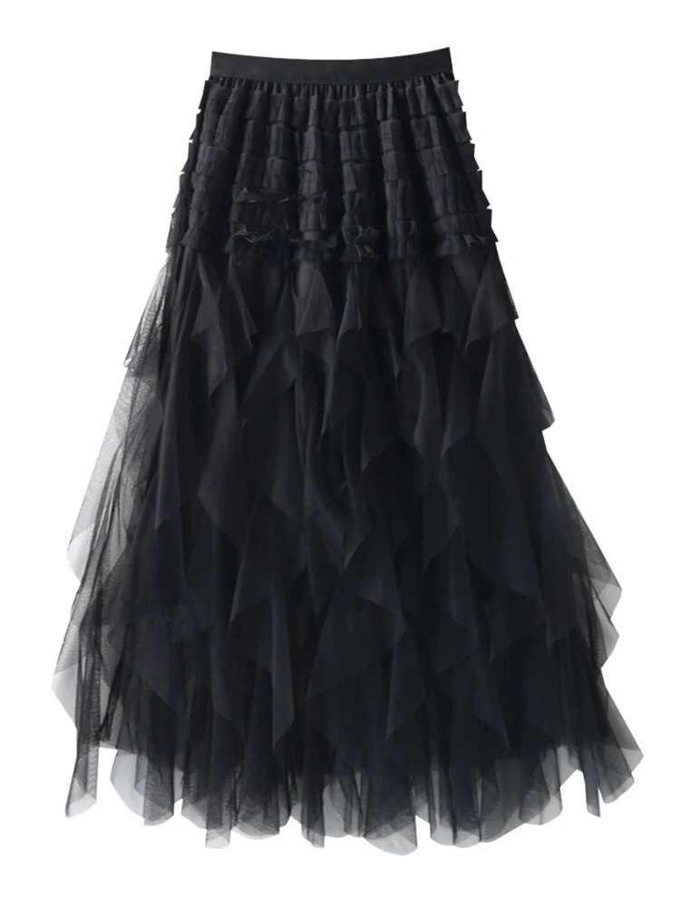 Gauze Spliced A-line Skirt