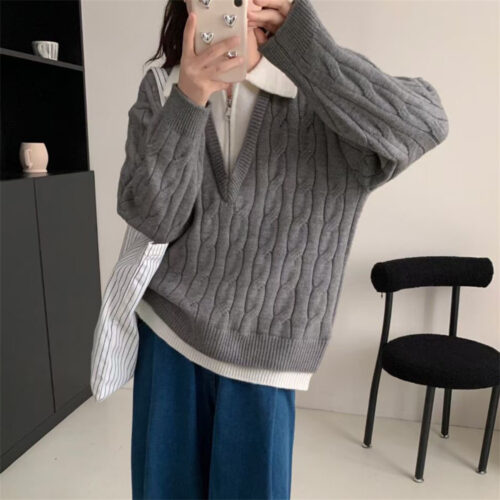 Lazy Twist Faux Two-Piece Sweater